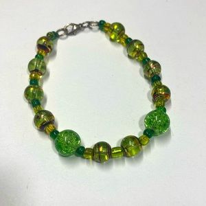 Handmade beaded bracelet in lime green. Original design
